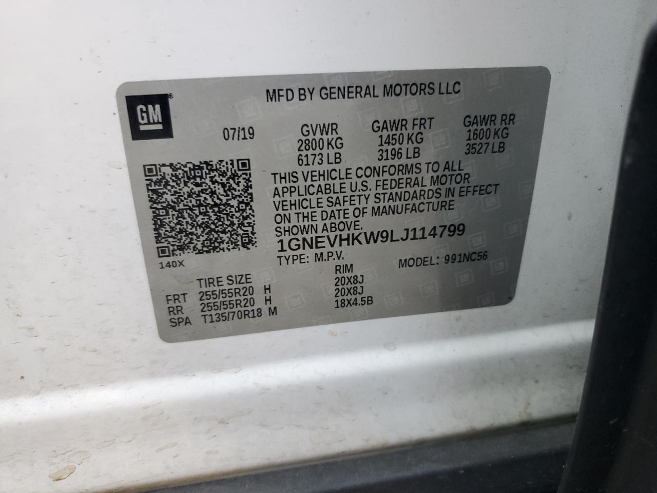 2020 Chevrolet Traverse Lt VIN: 1GNEVHKW9LJ114799 Lot: 85140175