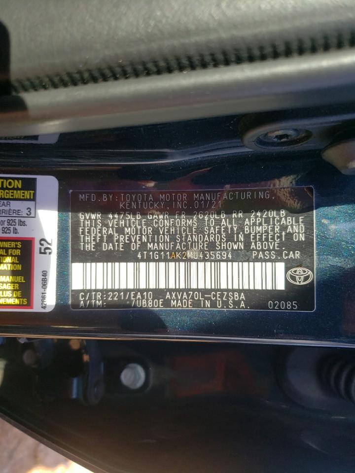 2021 Toyota Camry Se VIN: 4T1G11AK2MU435694 Lot: 81957675