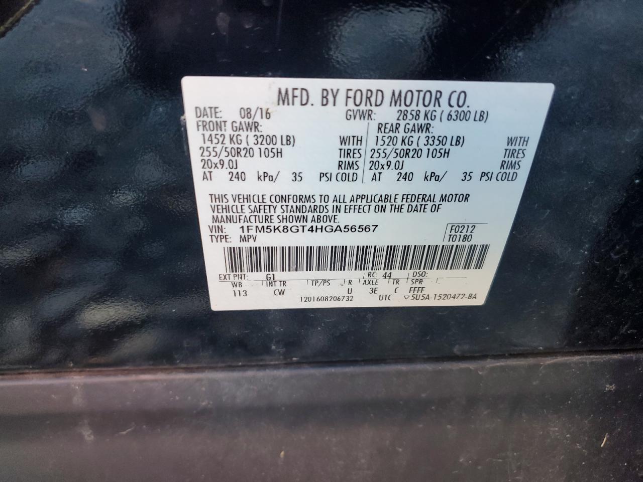 2017 Ford Explorer Sport VIN: 1FM5K8GT4HGA56567 Lot: 82544015