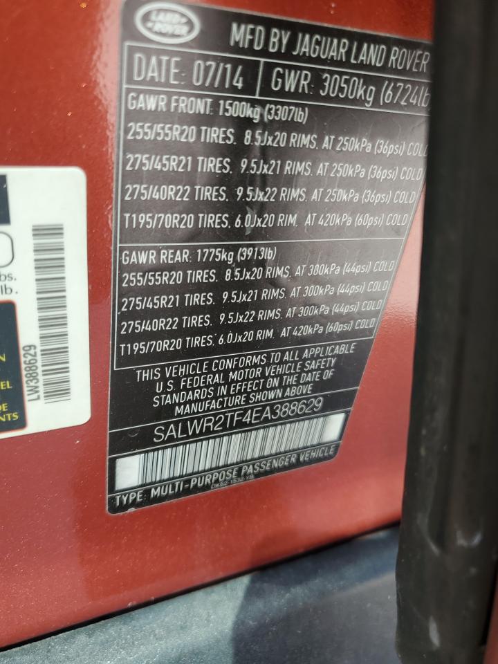 2014 Land Rover Range Rover Sport Sc VIN: SALWR2TF4EA388629 Lot: 89500675