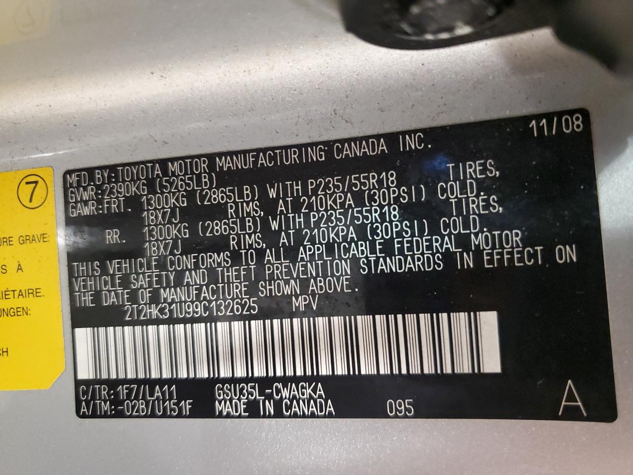 2009 Lexus Rx 350 VIN: 2T2HK31U99C132625 Lot: 90637225