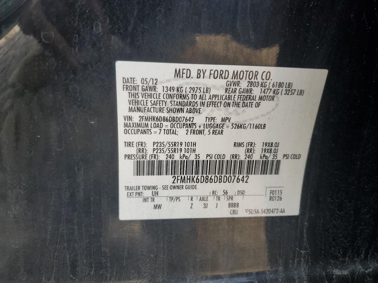 2013 Ford Flex Limited VIN: 2FMHK6D86DBD07642 Lot: 87298205