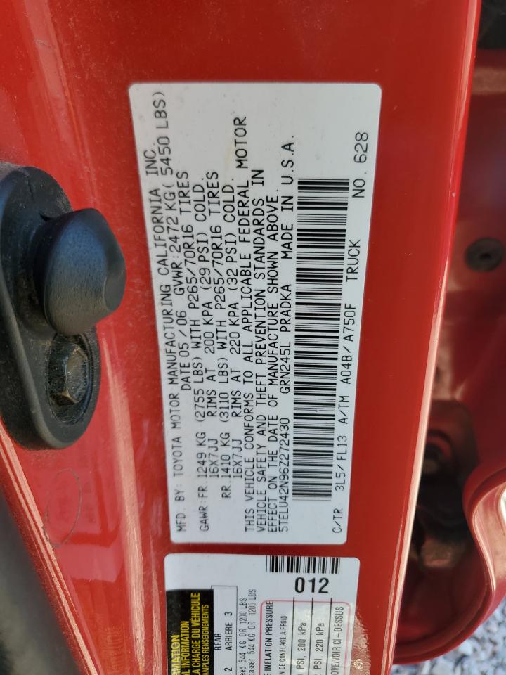 2006 Toyota Tacoma Double Cab VIN: 5TELU42N96Z272430 Lot: 81961205