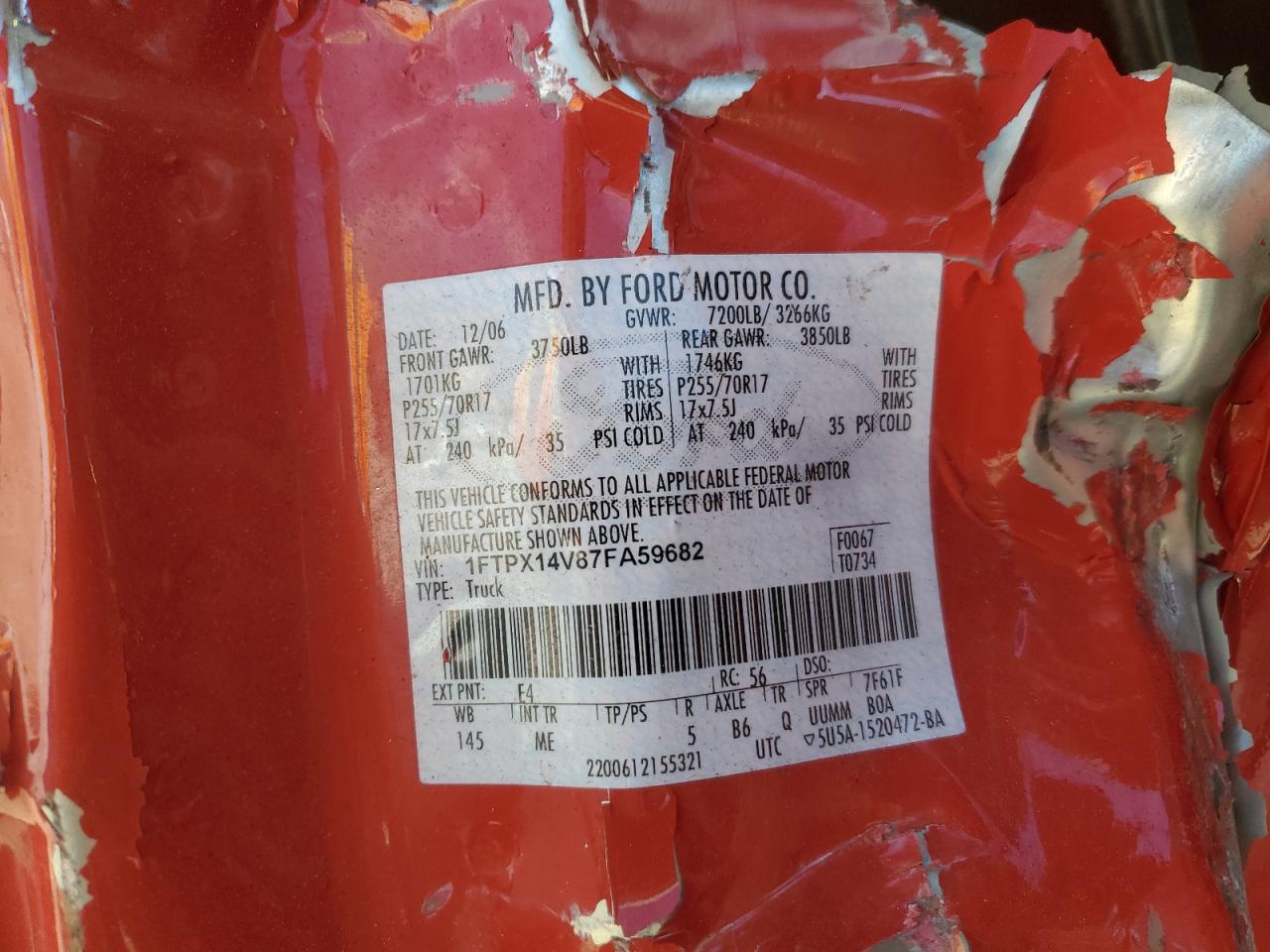 2007 Ford F150 VIN: 1FTPX14V87FA59682 Lot: 90839235