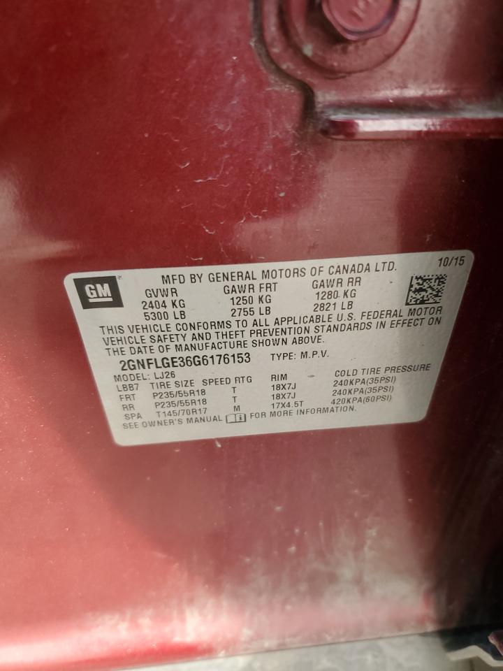 2016 Chevrolet Equinox Ltz VIN: 2GNFLGE36G6176153 Lot: 82264995