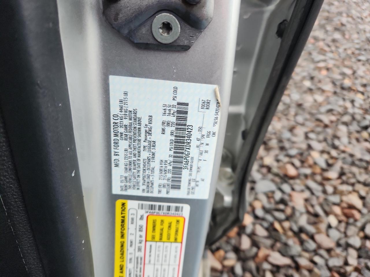 2013 Ford Fusion S VIN: 3FA6P0G7XDR340423 Lot: 85686205