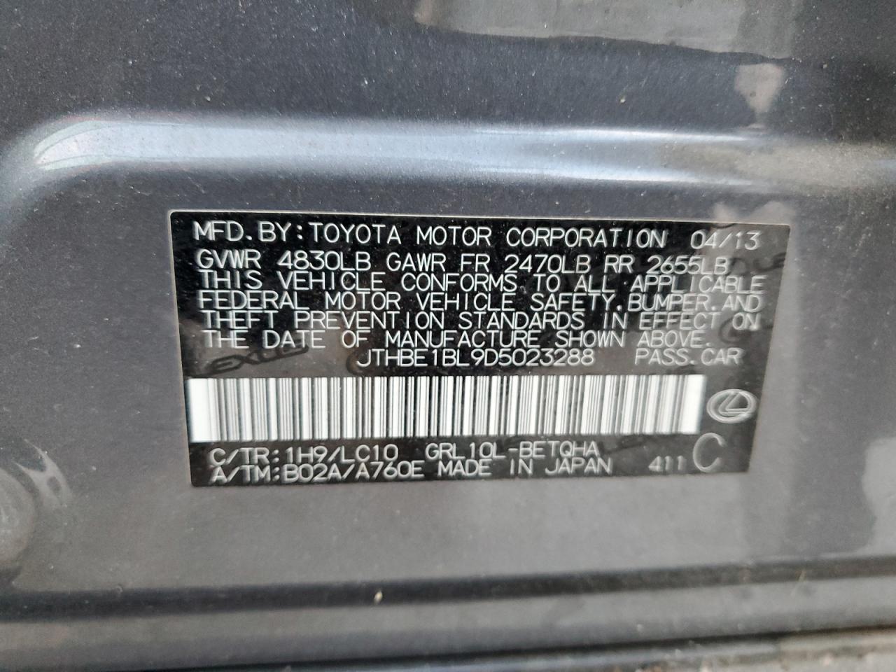 2013 Lexus Gs 350 VIN: JTHBE1BL9D5023288 Lot: 82506665