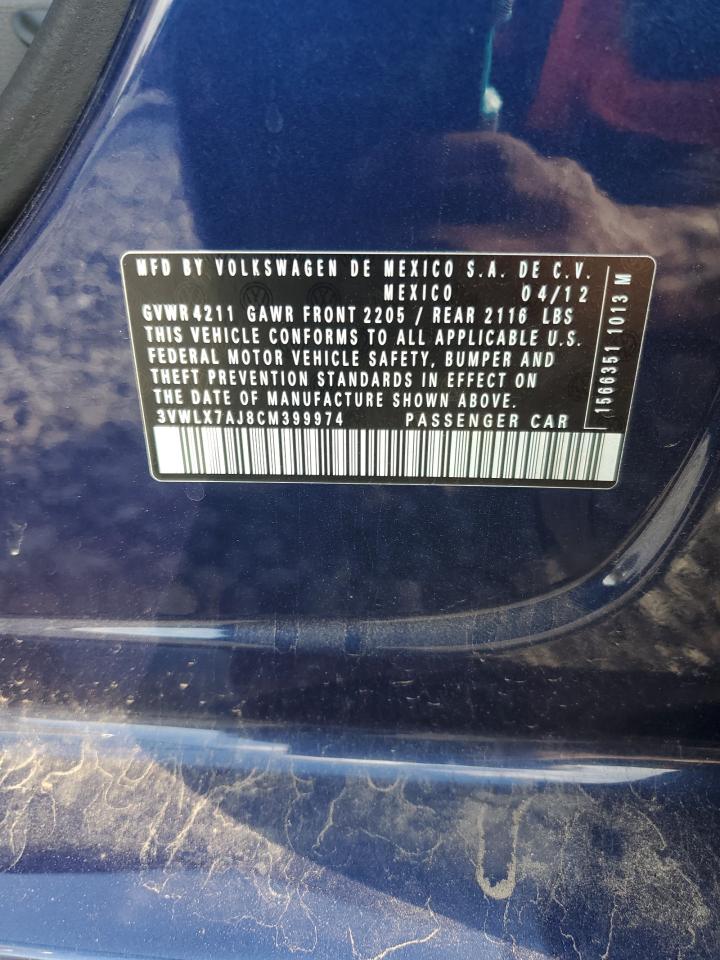 2012 Volkswagen Jetta Sel VIN: 3VWLX7AJ8CM399974 Lot: 85586905