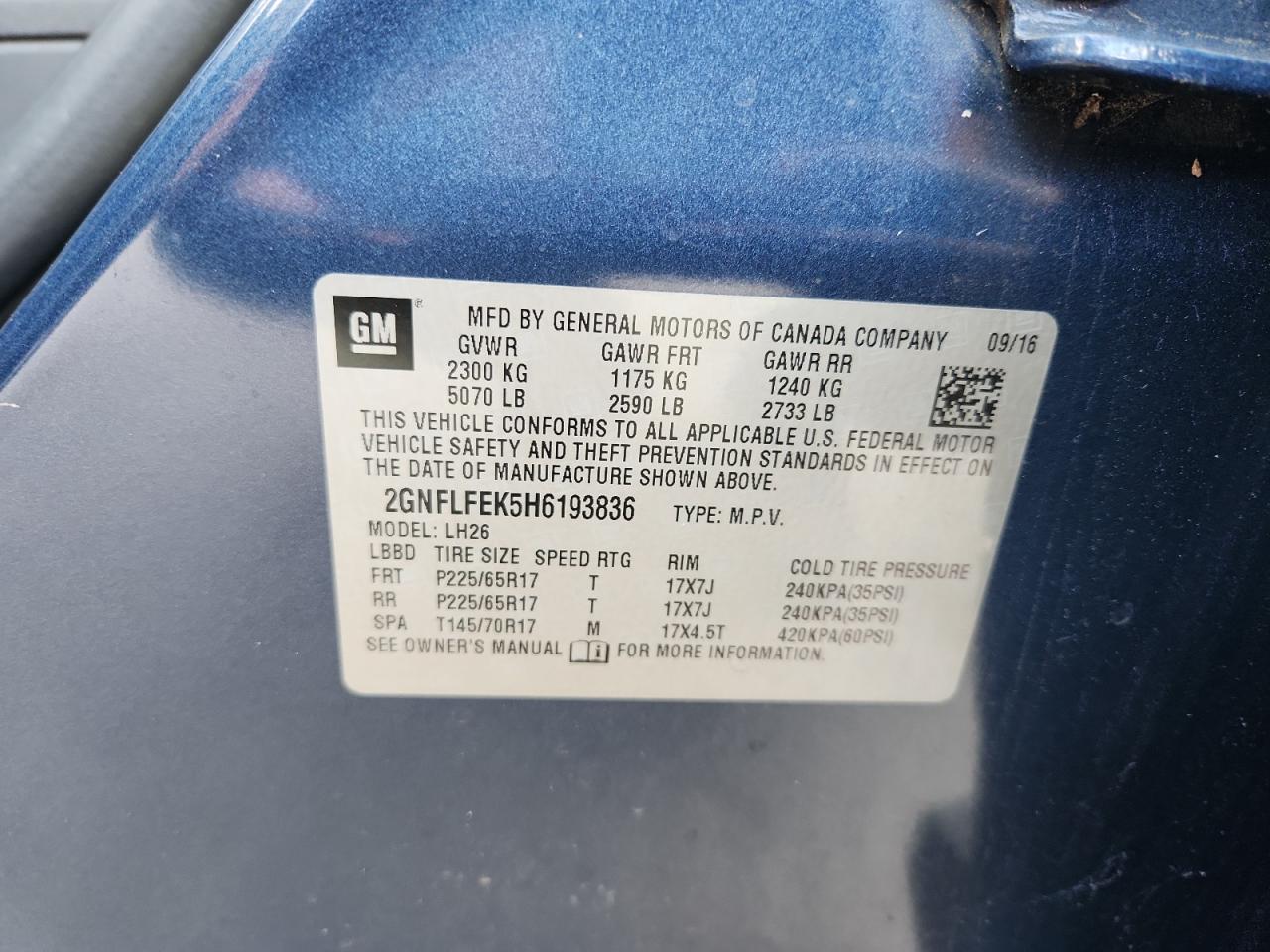 2017 Chevrolet Equinox Lt VIN: 2GNFLFEK5H6193836 Lot: 89881765