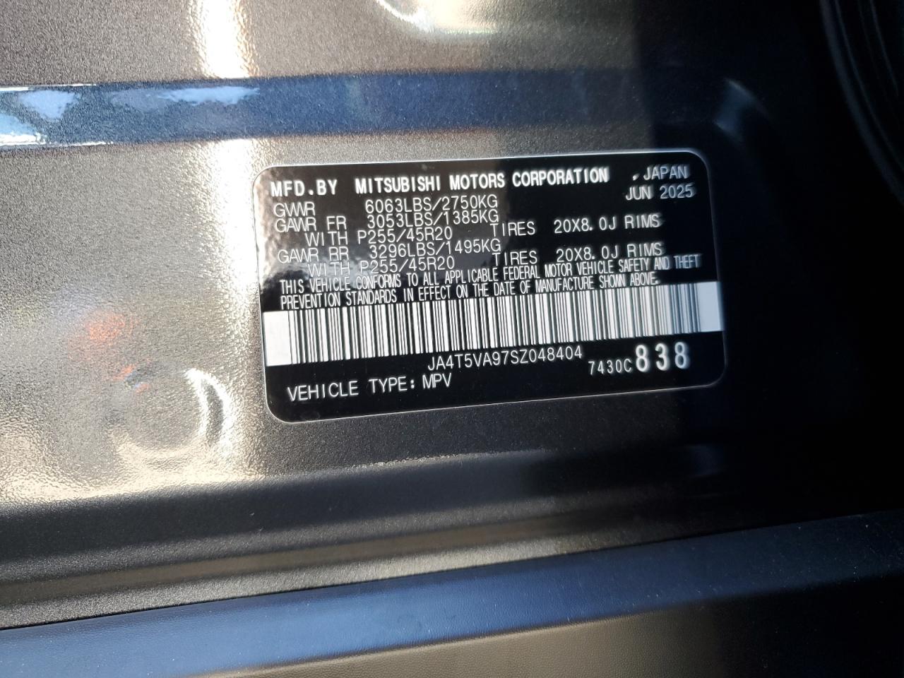 2025 Mitsubishi Outlander Se VIN: JA4T5VA97SZ048404 Lot: 82768395