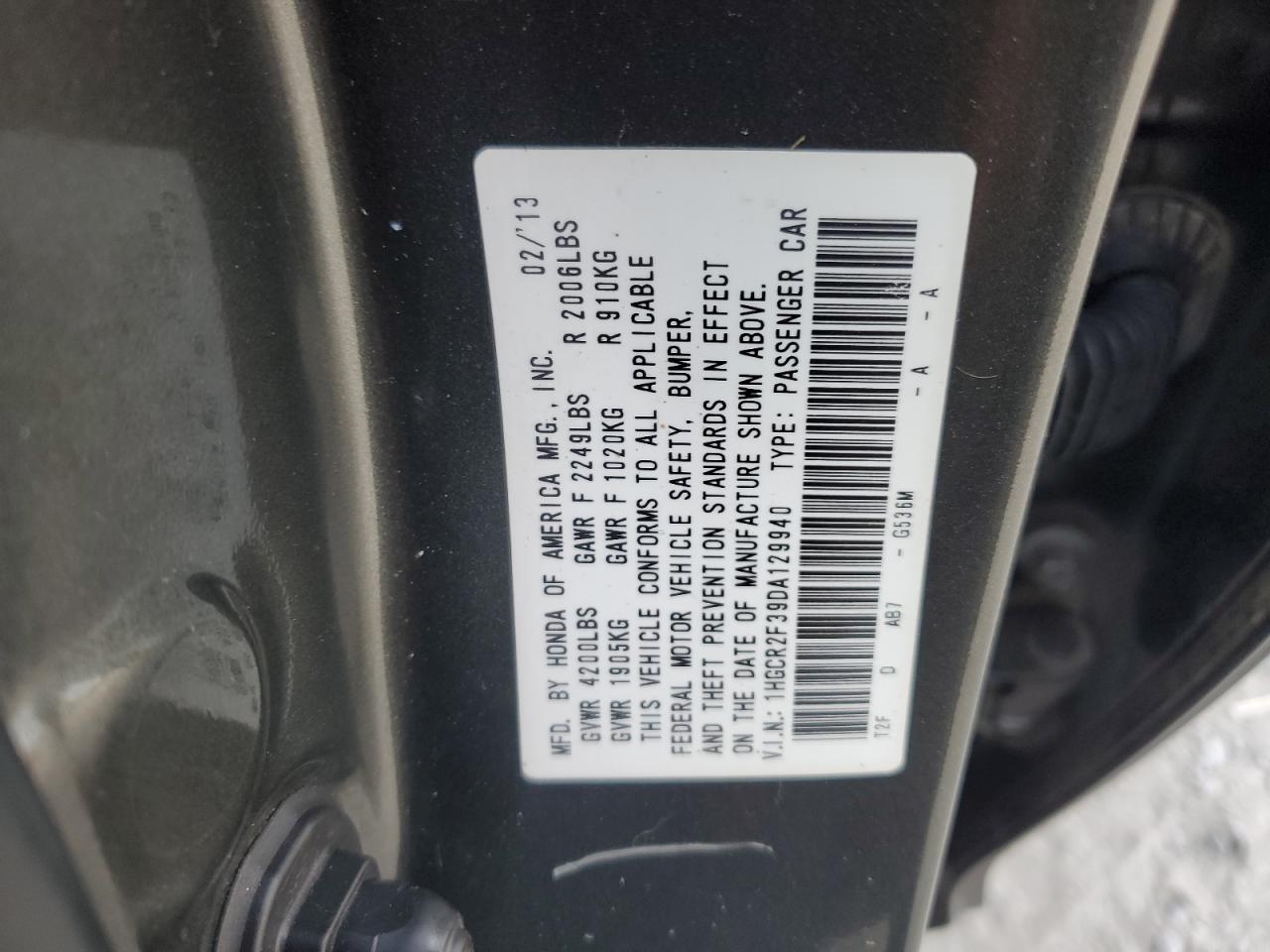 2013 Honda Accord Lx VIN: 1HGCR2F39DA129940 Lot: 82341065