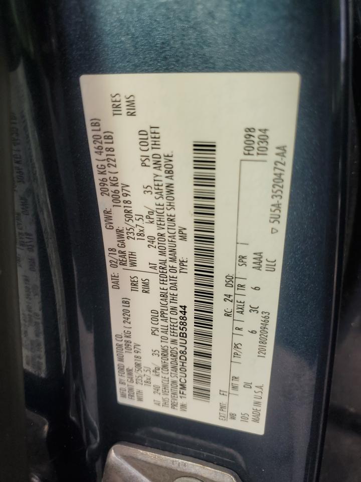 2018 Ford Escape Sel VIN: 1FMCU0HD8JUB58844 Lot: 84807325