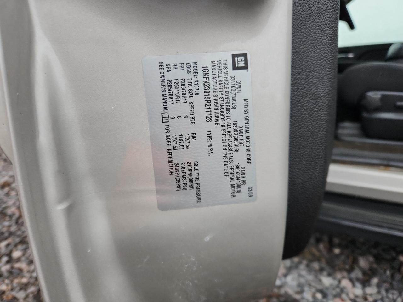 2009 GMC Yukon Sle VIN: 1GKFK23019R217128 Lot: 90336975