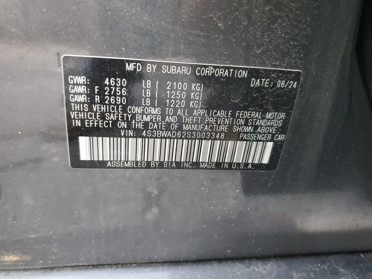 2025 Subaru Legacy Premium VIN: 4S3BWAD62S3003348 Lot: 86071495