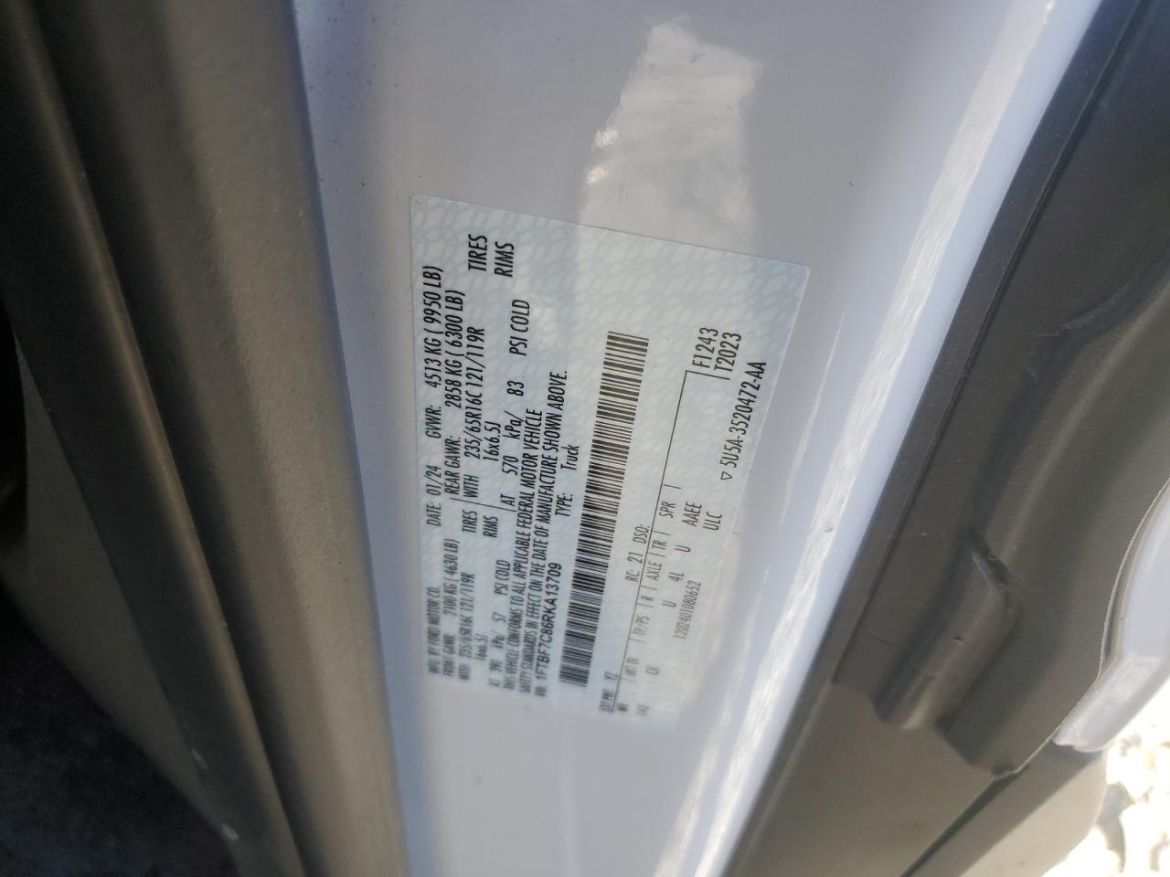 2024 Ford Transit T-350 Hd VIN: 1FTBF7C86RKA13709 Lot: 84479745