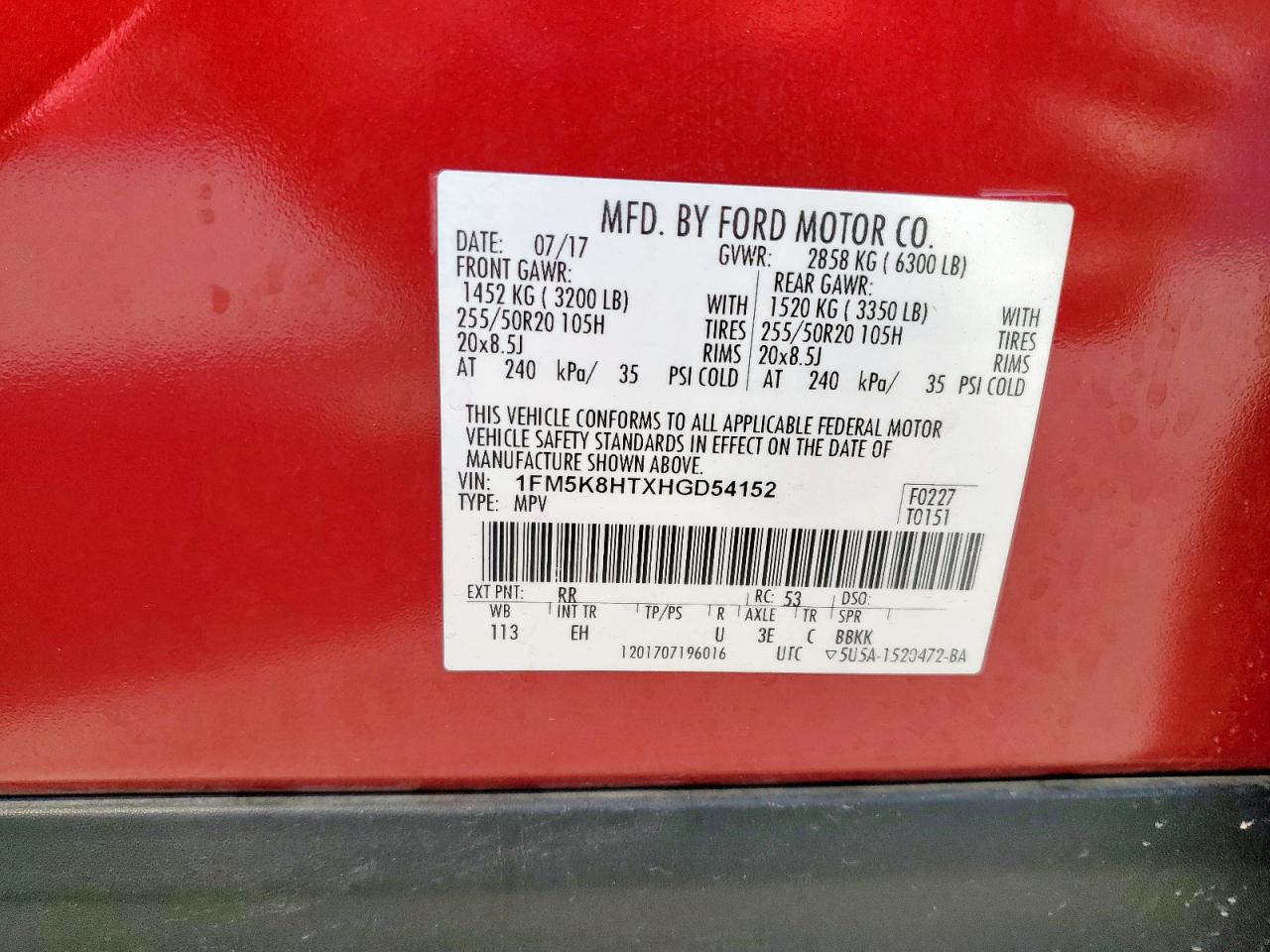 2017 Ford Explorer Platinum VIN: 1FM5K8HTXHGD54152 Lot: 85469345