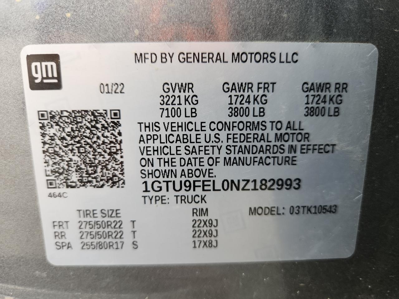 2022 GMC Sierra Limited K1500 Denali VIN: 1GTU9FEL0NZ182993 Lot: 82442195