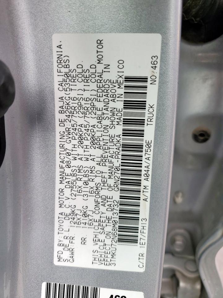 2008 Toyota Tacoma Double Cab Prerunner Long Bed VIN: 3TMKU72N68M013732 Lot: 85378045