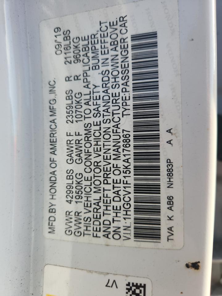 2019 Honda Accord Lx VIN: 1HGCV1F15KA176867 Lot: 85581915