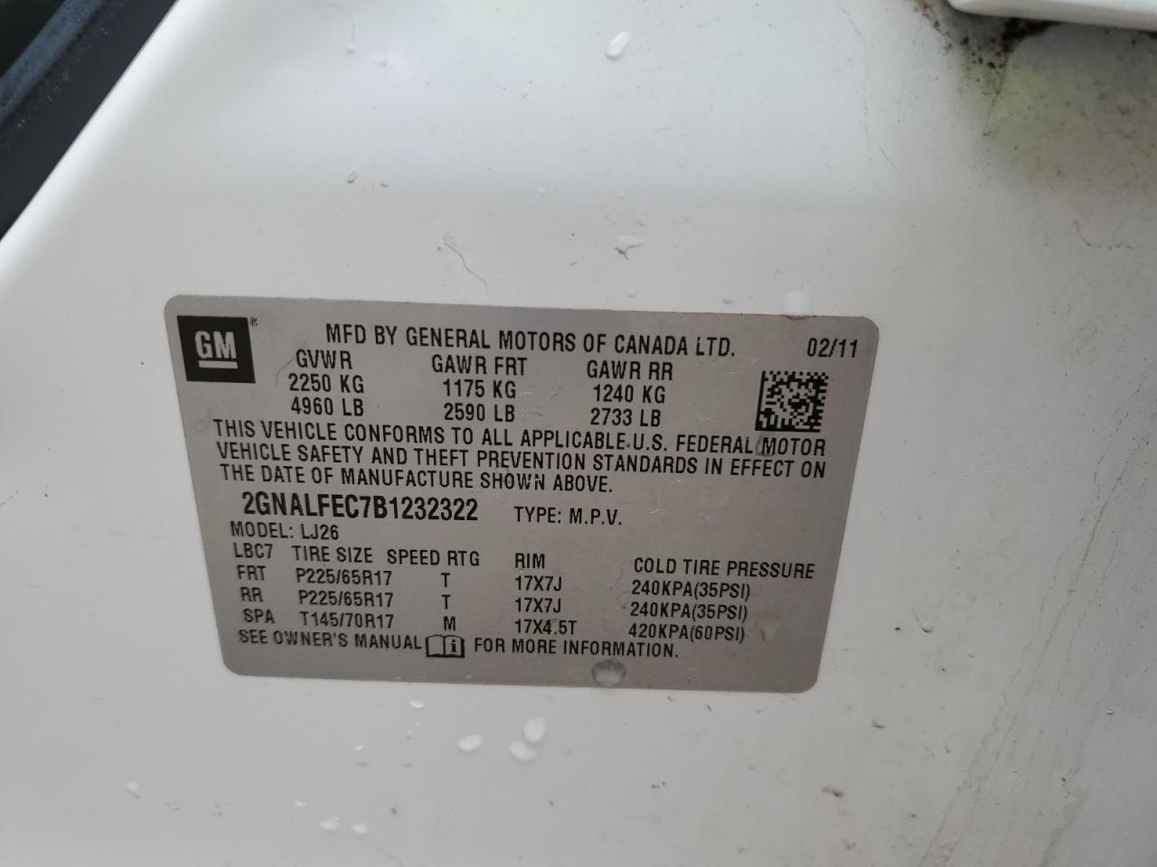 2011 Chevrolet Equinox Ltz VIN: 2GNALFEC7B1232322 Lot: 89629415