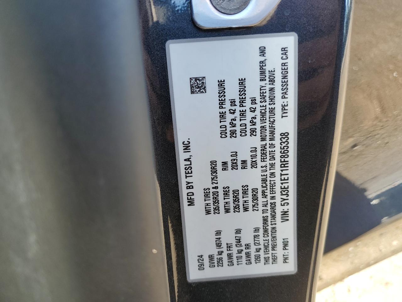 2024 Tesla Model 3 VIN: 5YJ3E1ET1RF865338 Lot: 82557245