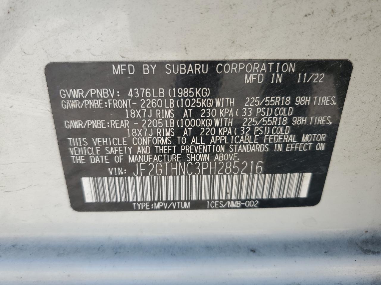 2023 Subaru Crosstrek Limited VIN: JF2GTHNC3PH285216 Lot: 85573585