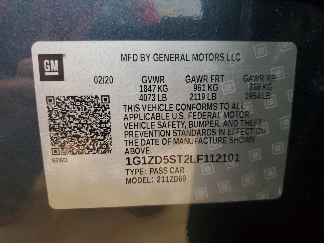 2020 Chevrolet Malibu Lt VIN: 1G1ZD5ST2LF112101 Lot: 81986165