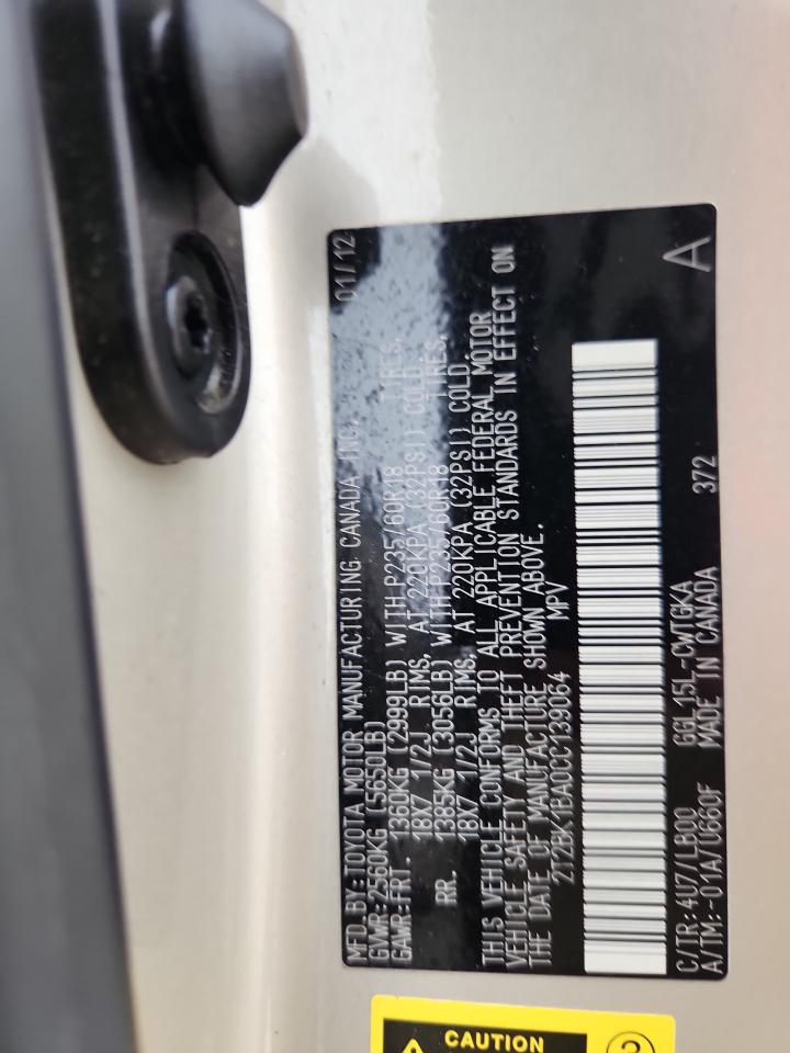 2012 Lexus Rx 350 VIN: 2T2BK1BA0CC139064 Lot: 82453195