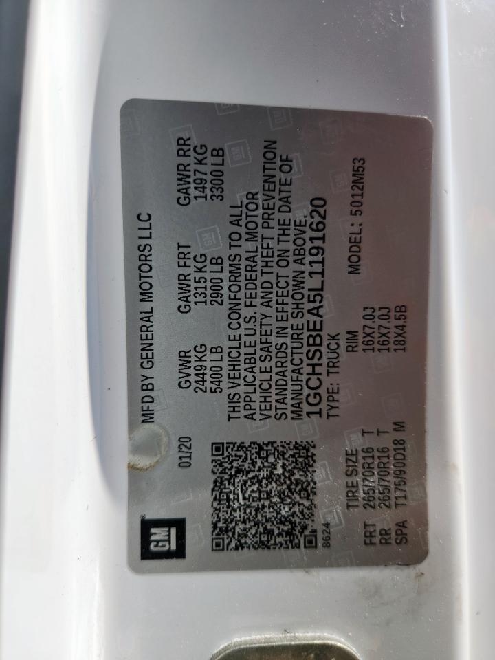 2020 Chevrolet Colorado VIN: 1GCHSBEA5L1191620 Lot: 82261325