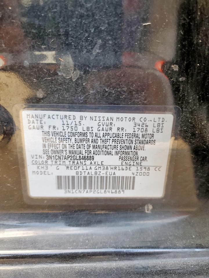 2016 Nissan Versa S VIN: 3N1CN7AP2GL846889 Lot: 82238535