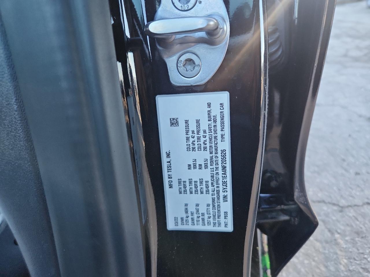2022 Tesla Model 3 VIN: 5YJ3E1EA4NF205626 Lot: 86818945