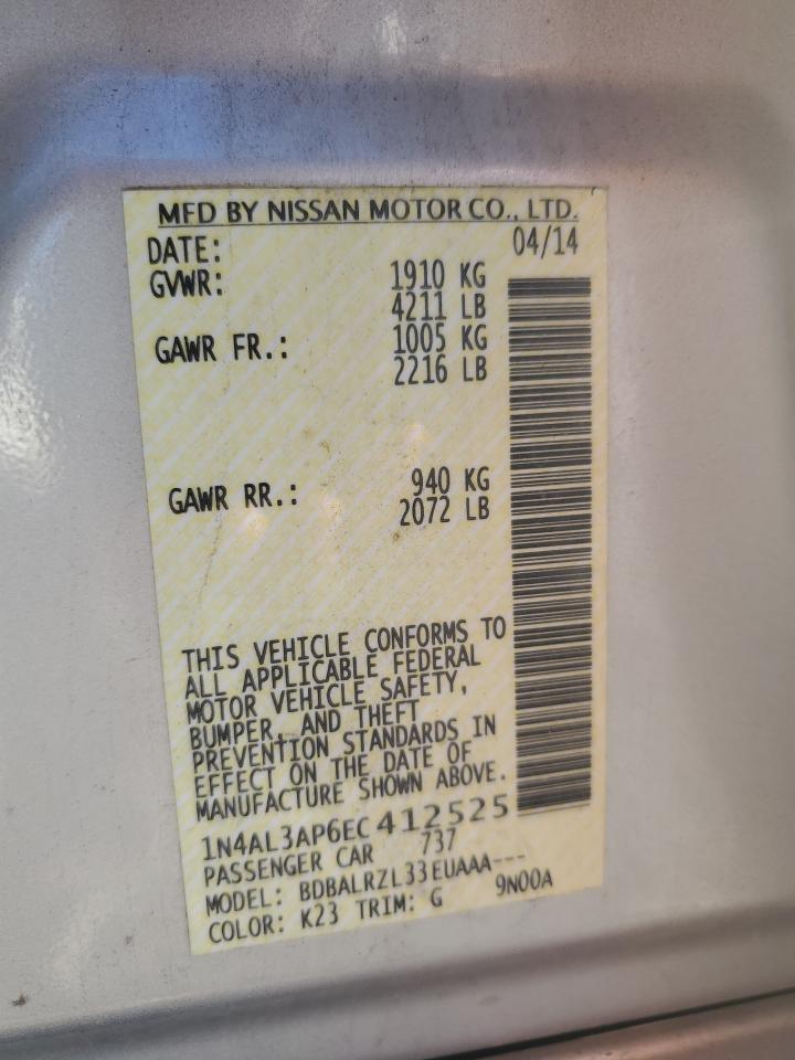 2014 Nissan Altima 2.5 VIN: 1N4AL3AP6EC412525 Lot: 86121635