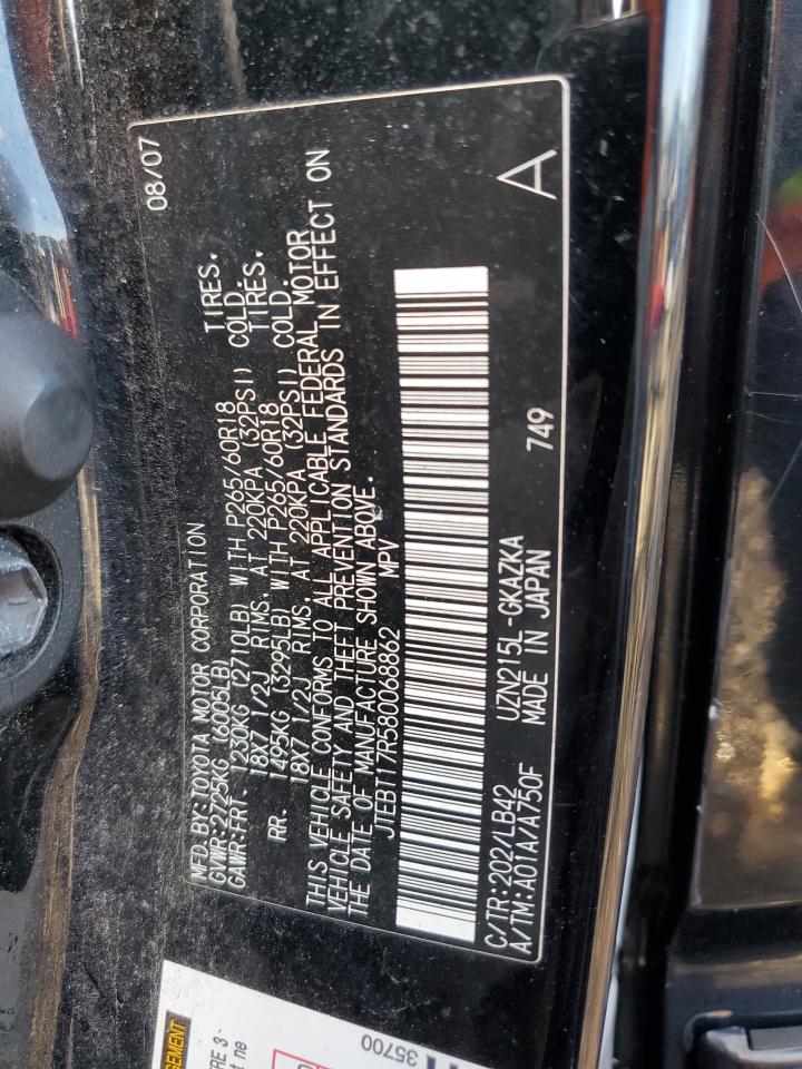 2008 Toyota 4Runner Limited VIN: JTEBT17R580068862 Lot: 85754665