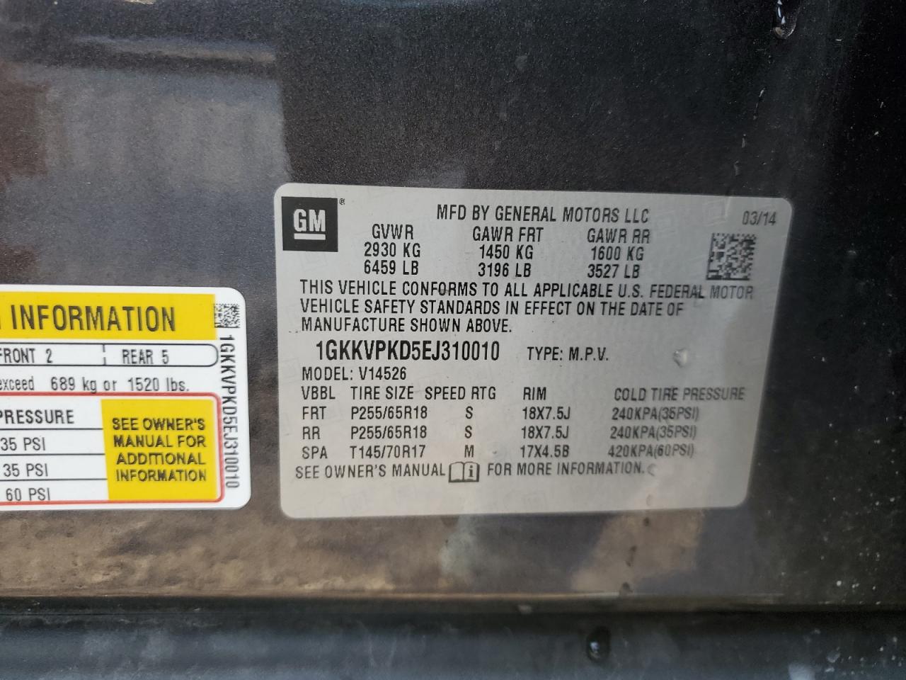 2014 GMC Acadia Sle VIN: 1GKKVPKD5EJ310010 Lot: 82276225