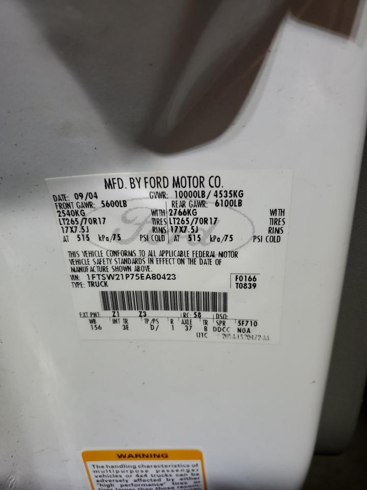 2005 Ford F250 Super Duty VIN: 1FTSW21P75EA80423 Lot: 82385995