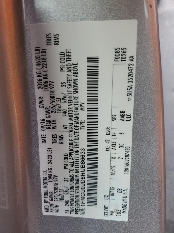 2017 Ford Escape Titanium VIN: 1FMCU0JD8HUB86633 Lot: 90532015