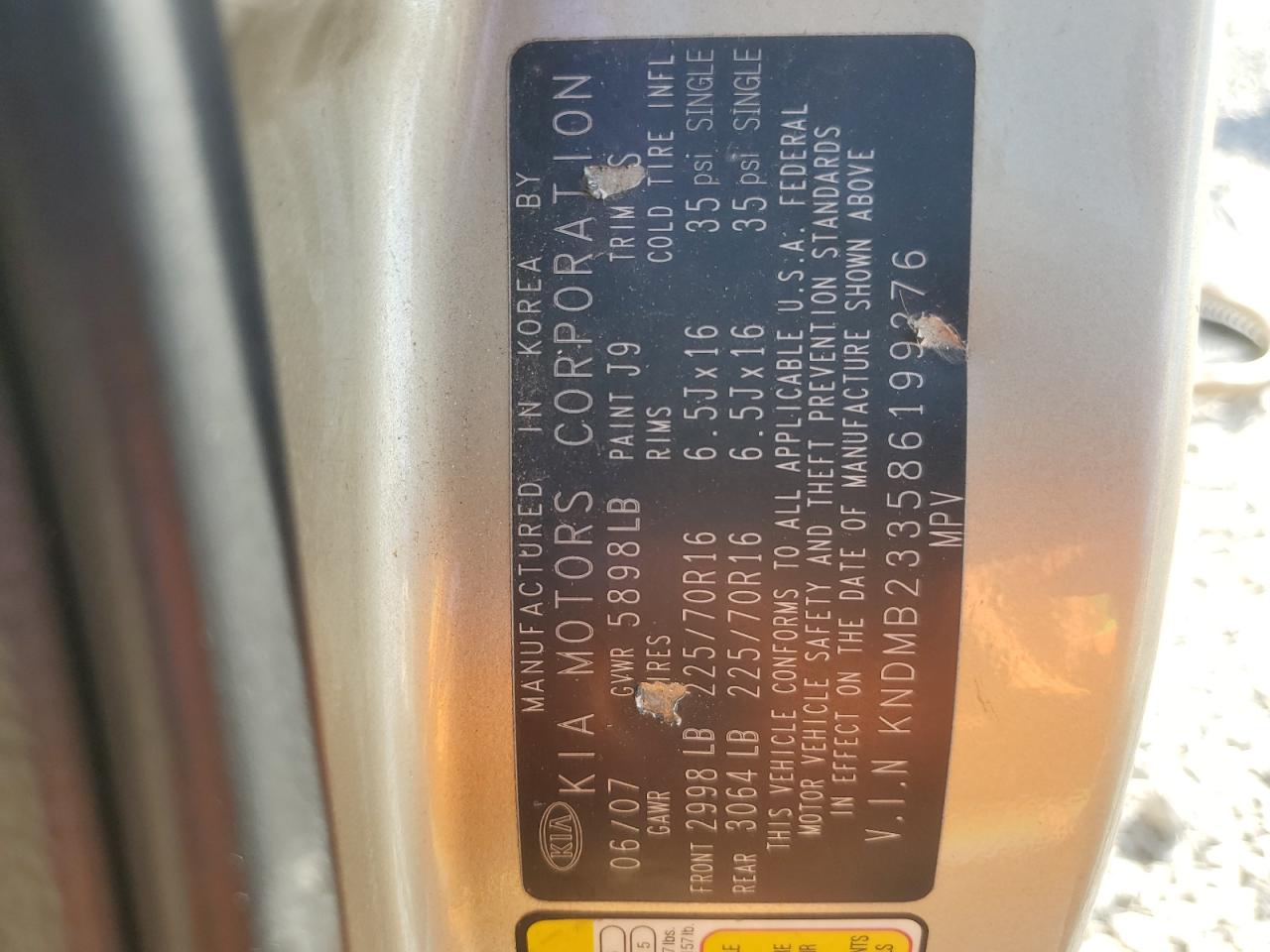 2008 Kia Sedona Ex VIN: KNDMB233586199276 Lot: 86728605