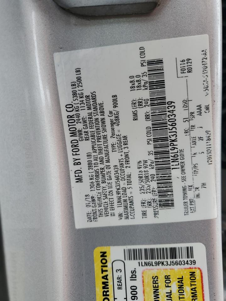 2018 Lincoln Continental Premiere VIN: 1LN6L9PK3J5603439 Lot: 85287285