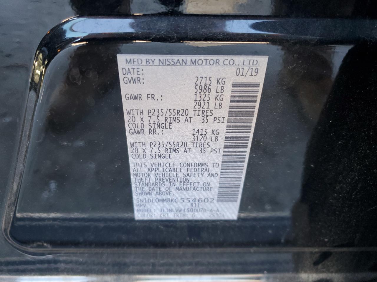 2019 Infiniti Qx60 Luxe VIN: 5N1DL0MM8KC554602 Lot: 86878325