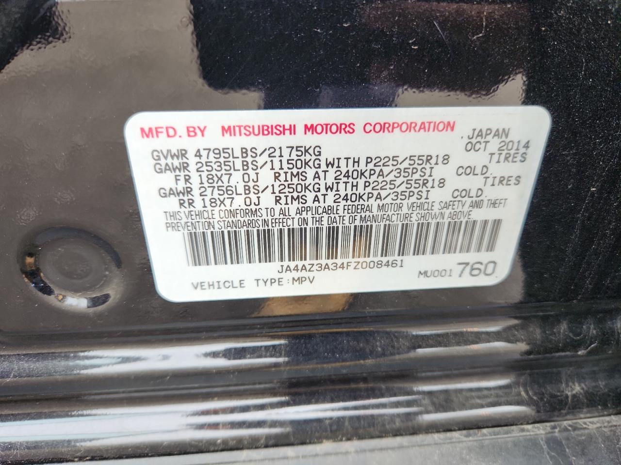 2015 Mitsubishi Outlander Se VIN: JA4AZ3A34FZ008461 Lot: 90940615