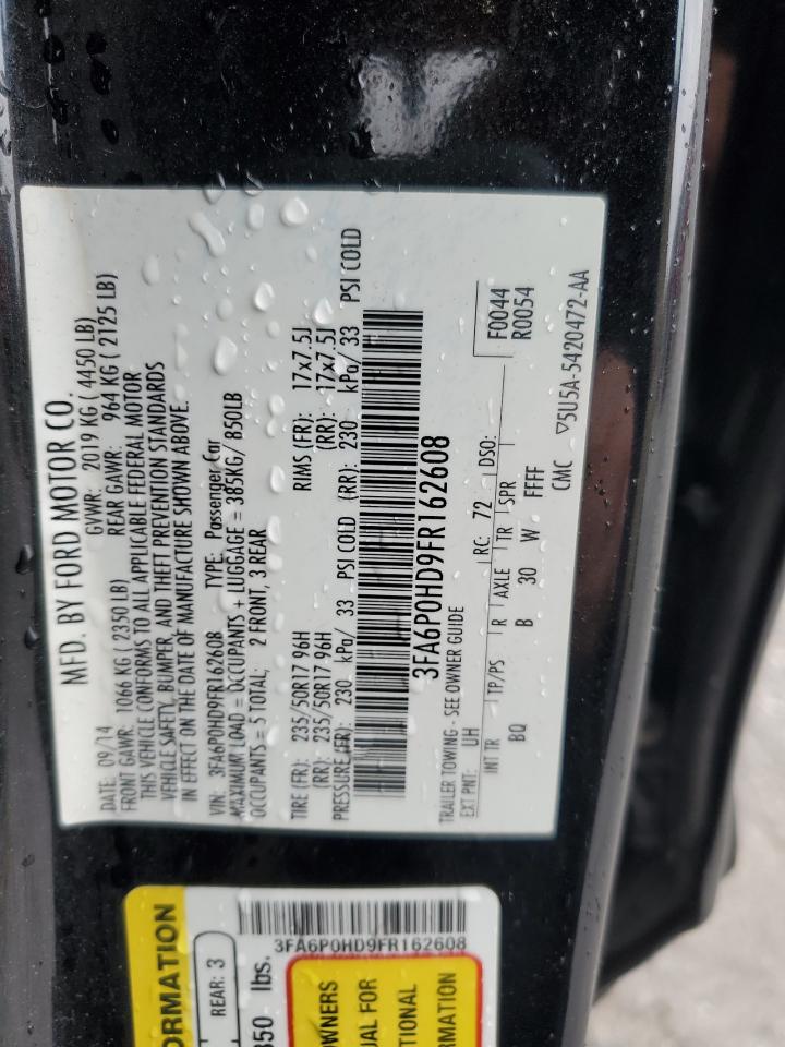 2015 Ford Fusion Se VIN: 3FA6P0HD9FR162608 Lot: 84994595