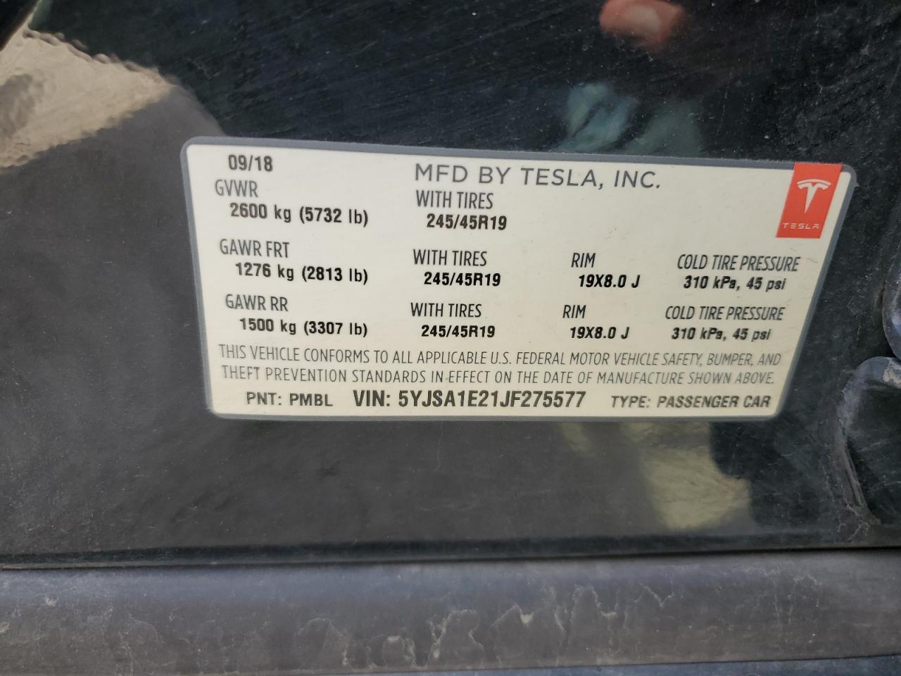 2018 Tesla Model S VIN: 5YJSA1E21JF275577 Lot: 81880895