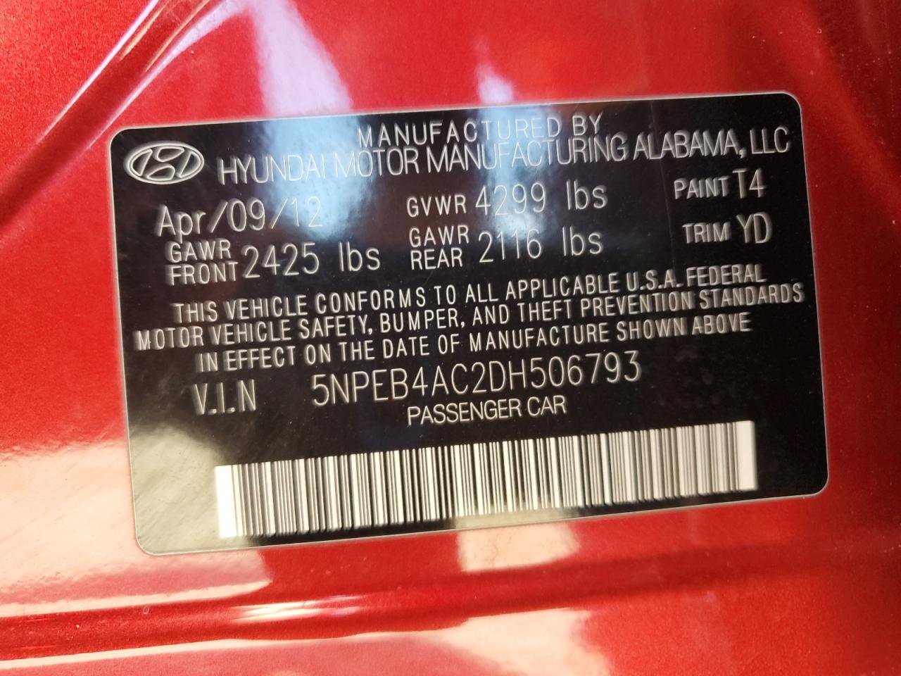 2013 Hyundai Sonata Gls VIN: 5NPEB4AC2DH506793 Lot: 85573375