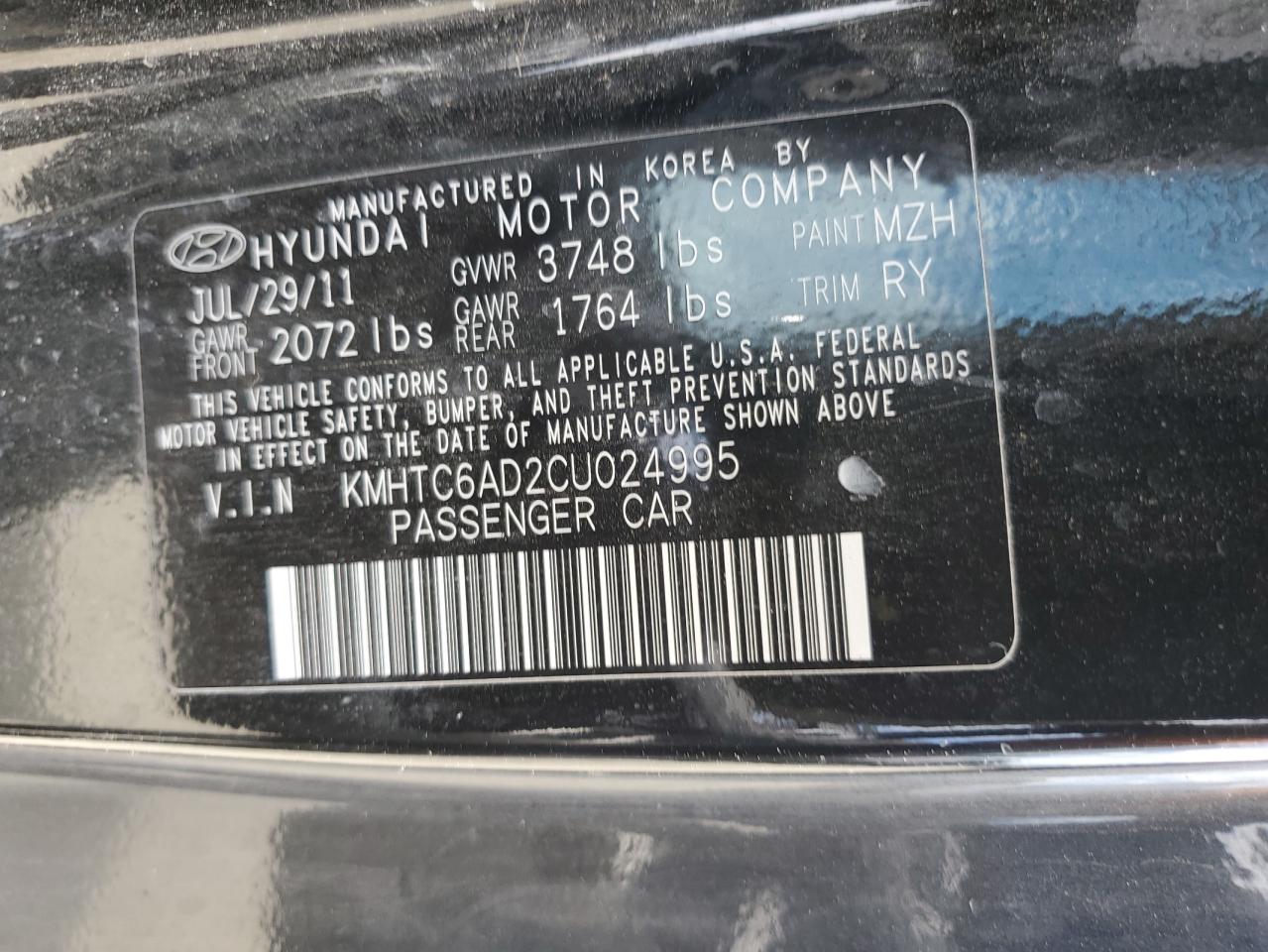 2012 Hyundai Veloster VIN: KMHTC6AD2CU024995 Lot: 82452645