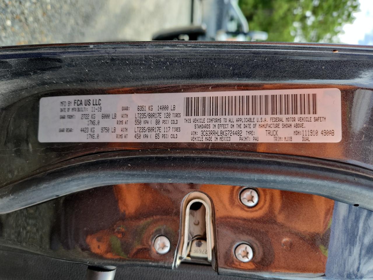 2019 Ram 3500 Big Horn VIN: 3C63RRHL8KG724482 Lot: 85848135