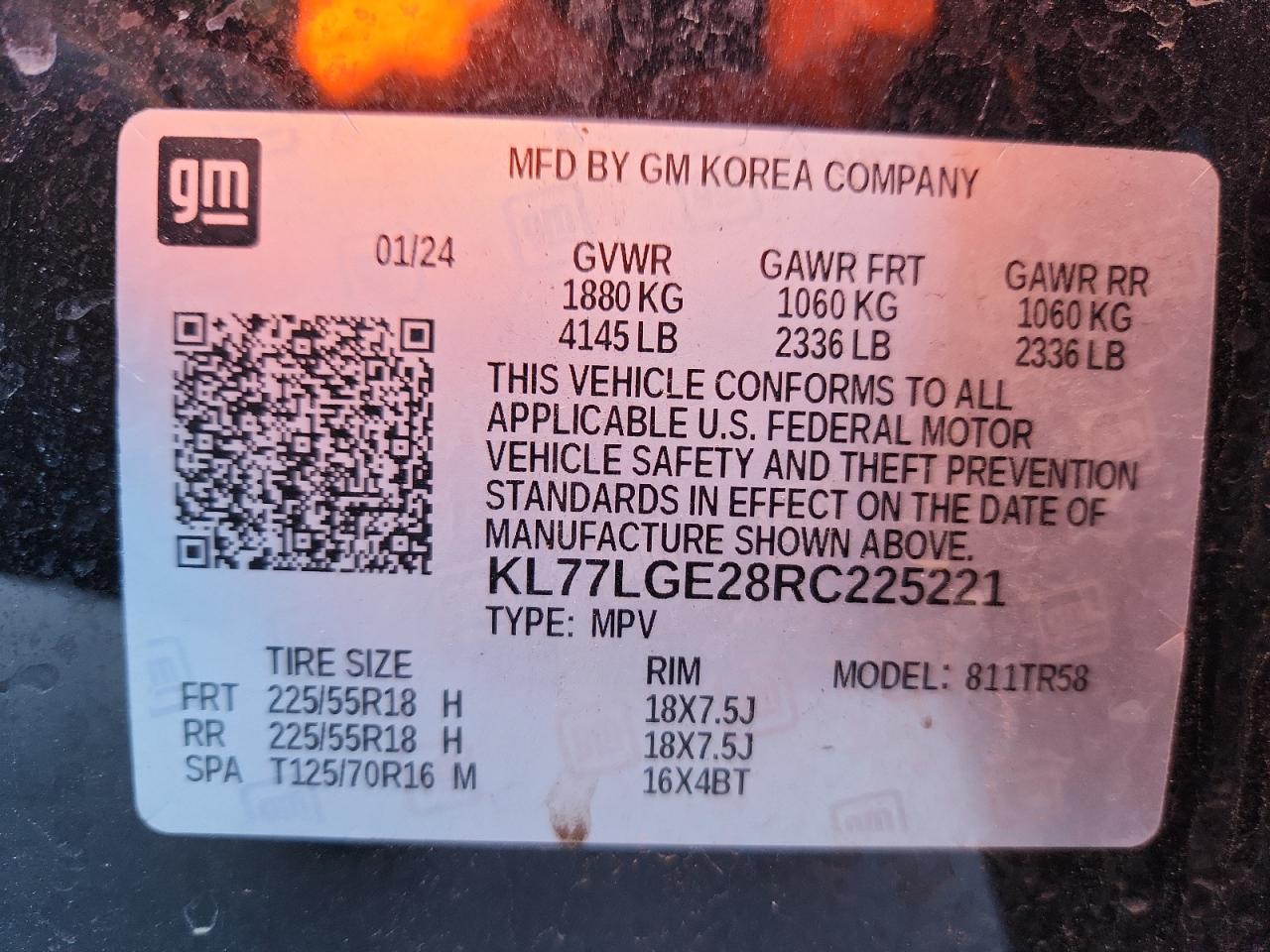 2024 Chevrolet Trax 1Rs VIN: KL77LGE28RC225221 Lot: 90061065