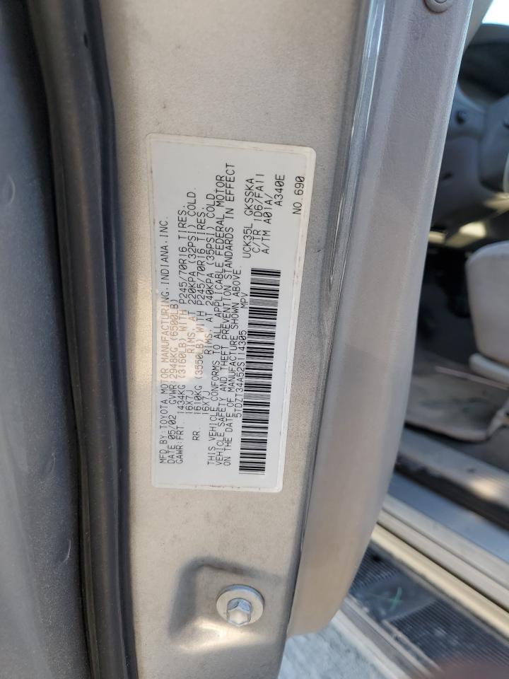 2002 Toyota Sequoia Sr5 VIN: 5TDZT34A52S114305 Lot: 86673505