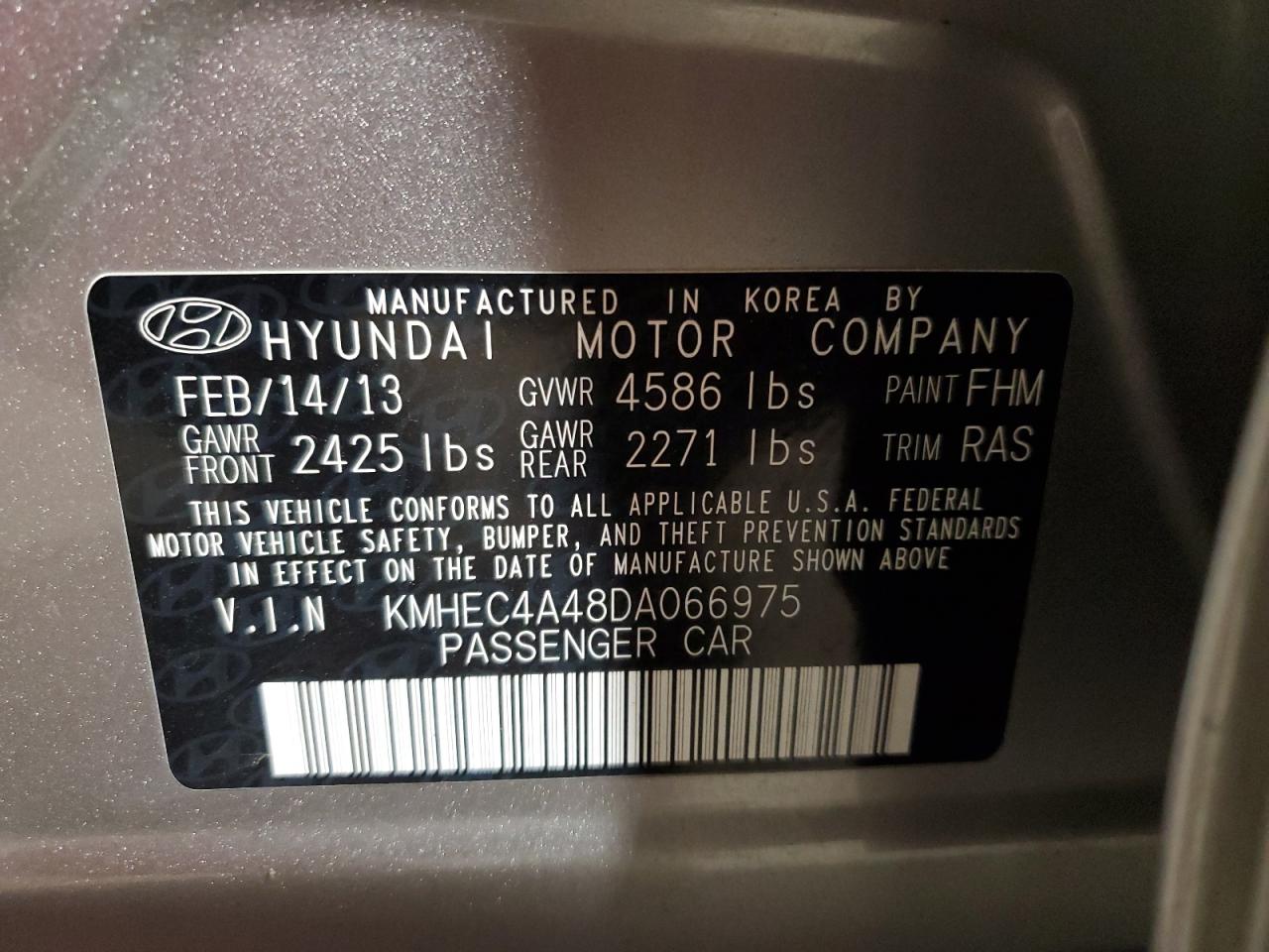 2013 Hyundai Sonata Hybrid VIN: KMHEC4A48DA066975 Lot: 82652655