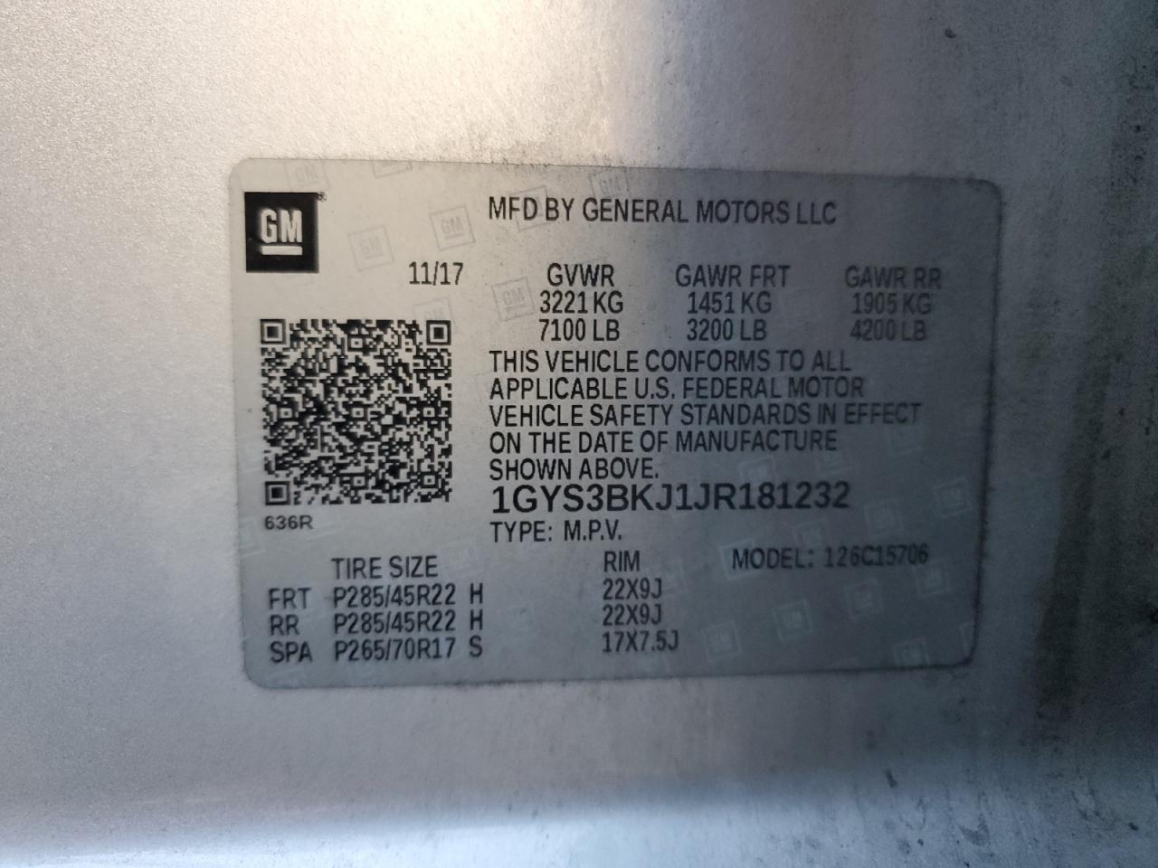 2018 Cadillac Escalade Luxury VIN: 1GYS3BKJ1JR181232 Lot: 86900555