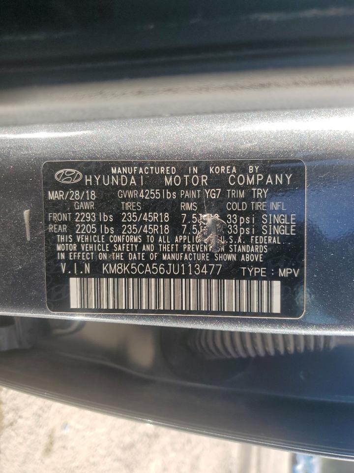 2018 Hyundai Kona Ultimate VIN: KM8K5CA56JU113477 Lot: 85650045